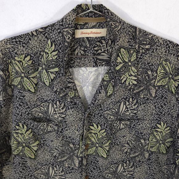 Tommy Bahama Shirt Mens L Geometric Floral 100% Silk Camp Short Sleeve Button Up - Picture 3 of 9